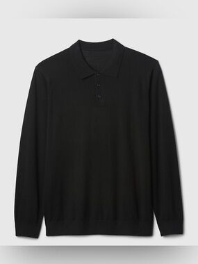 GAP Men's Black Long-Sleeve Cardigan Polo